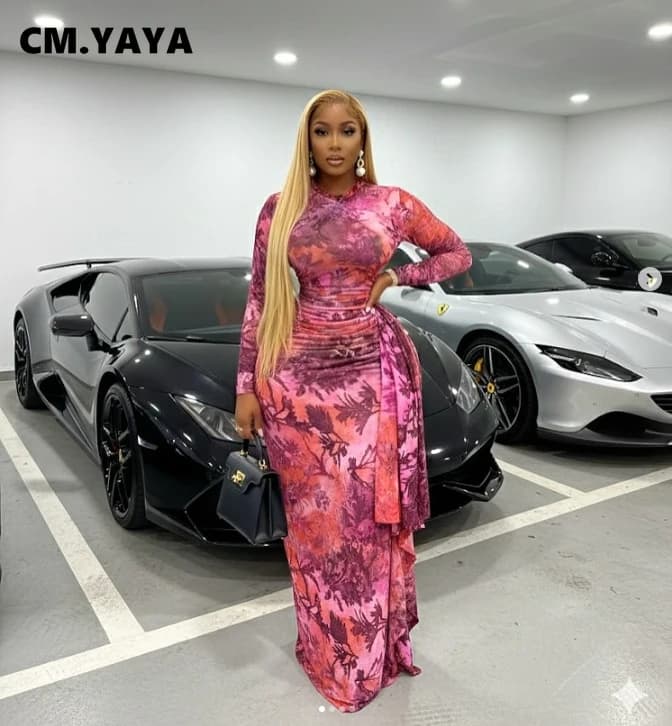 CM.YAYA Women Print O-neck Ruched Ribbon Bodycon Long Dress 2026 Spring Street Evening Birthday Club Party Vestidos Sexy Dresses - 2