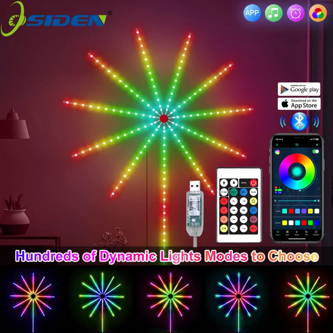 شريط إضاءة LED على شكل ألعاب نارية RGBIC مع تحكم عبر تطبيق بلوتوث وشريط نيون USB 5V مصباح ذكي متغير الألوان متزامن مع الموسيقى لديكور غرفة النوم