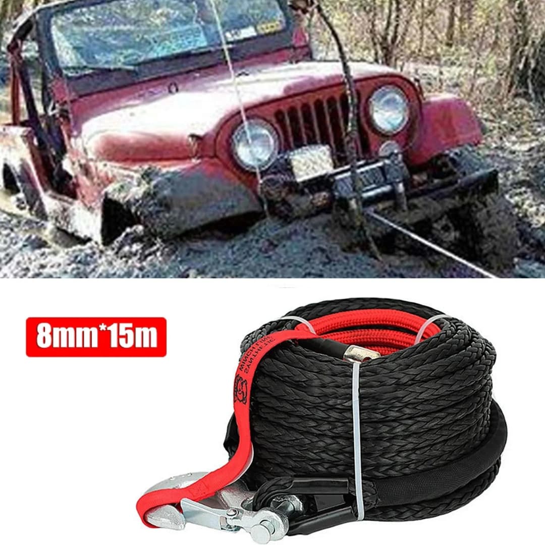 For ATV SUV Vehicle 8mm*15m Synthetic Winch Rope Tow Car 4x4 Accessories Off Road Trailer Strap Breaking Strength Max 20500LBS - 3