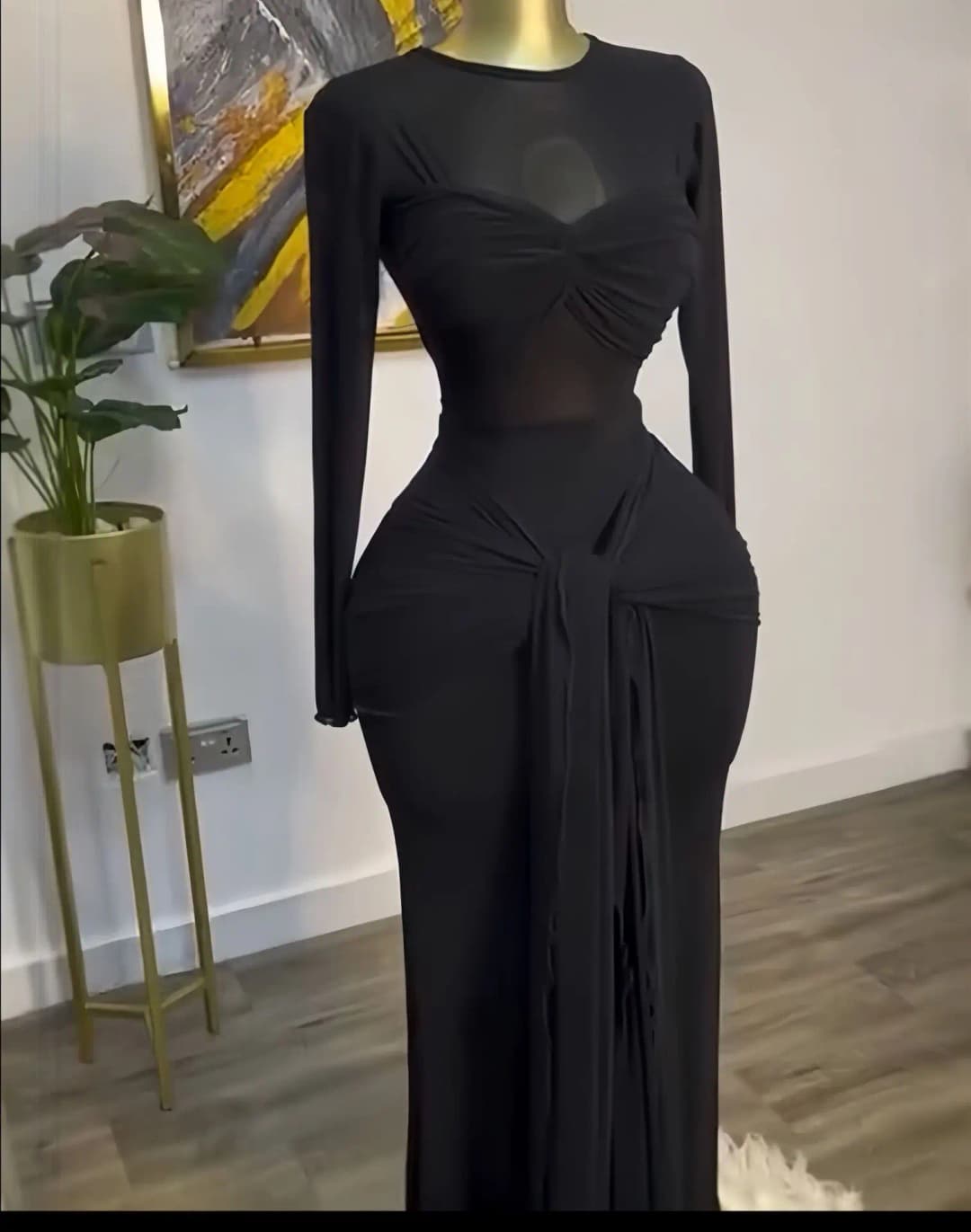 CM.YAYA Women Mesh See Though Long Sleeve Maxi Bowknot Long Dress 2025 Evening Sexy Club Party Evening High Street Dresses - 4