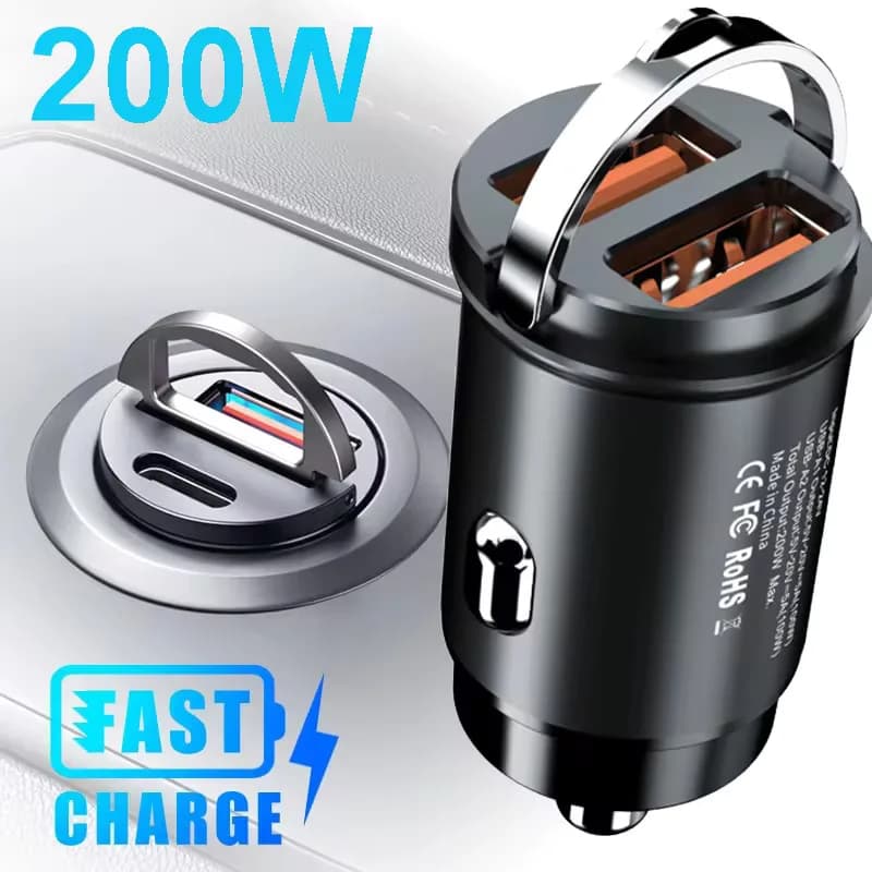 شاحن سيارة 100/200 واط QC3.0 PD شحن سريع يو اس بي نوع سي - متوافق مع شاومي وسامسونج وهواوي وايفون