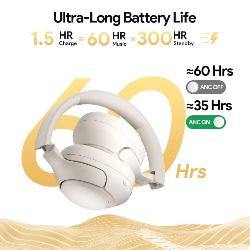 سماعات QCY H3 اللاسلكية مع إلغاء الضوضاء الهجين 43dB، بلوتوث 5.4، صوت عالي الدقة مع LDAC، عمر بطارية 60 ساعة - 4