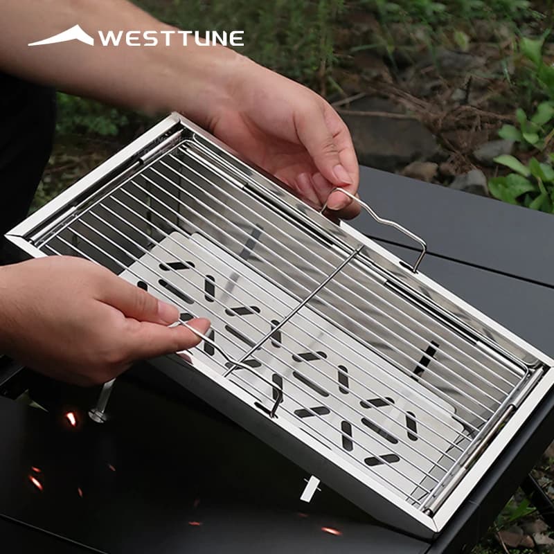 شواية باربيكيو قابلة للطي من WESTTUNE IGT، تعمل بالفحم والحطب، محمولة مع رف شواء من الفولاذ المقاوم للصدأ، مثالية للتخييم والنزهات