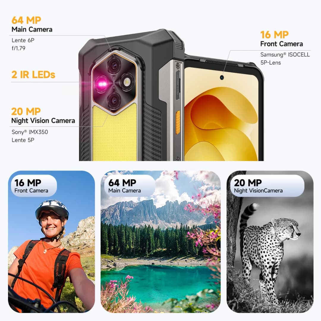 هاتف Ulefone RugKing 5 Pro 4G، هاتف ذكي متين بنظام أندرويد 16، بطارية 20000 مللي أمبير، ذاكرة وصول عشوائي حتى 16 جيجابايت، ذاكرة تخزين 256 جيجابايت، كاميرا ليلية، شاشة 6.78 بوصة FHD+ - 5