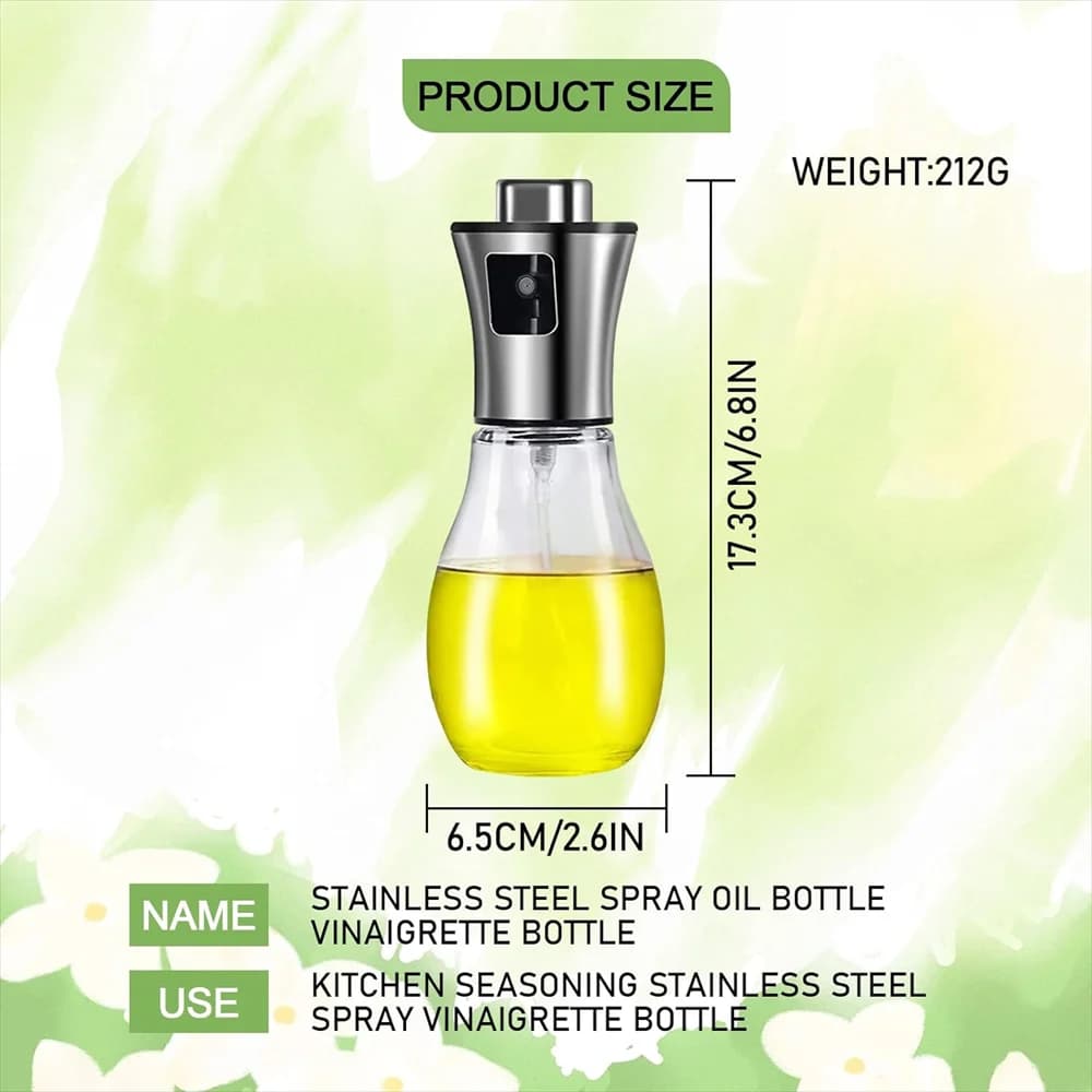 Oil Sprayer, Extremely Precise Oil Spray Bottle with funnel,Made of Stainless Steel and Glass, 200ML Oil Sprayer for Cooking - 2