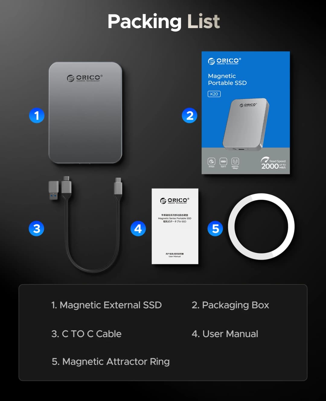 ORICO SSD محمول مغناطيسي 4K بسرعة 120 إطارًا في الثانية ProRes HDR للتسجيل والتخزين، بسرعة تصل إلى 460 ميجابايت/ثانية لهاتف iPhone 15 16 Pro Max - 6