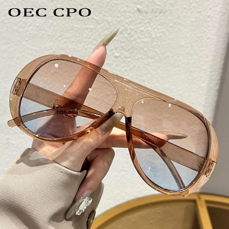 نظارات شمسية نسائية من OEC CPO بإطار كبير مزدوج الجسور طراز الطيار UV400 نظارات شمسية كلاسيكية برتقالية صفراء - 4