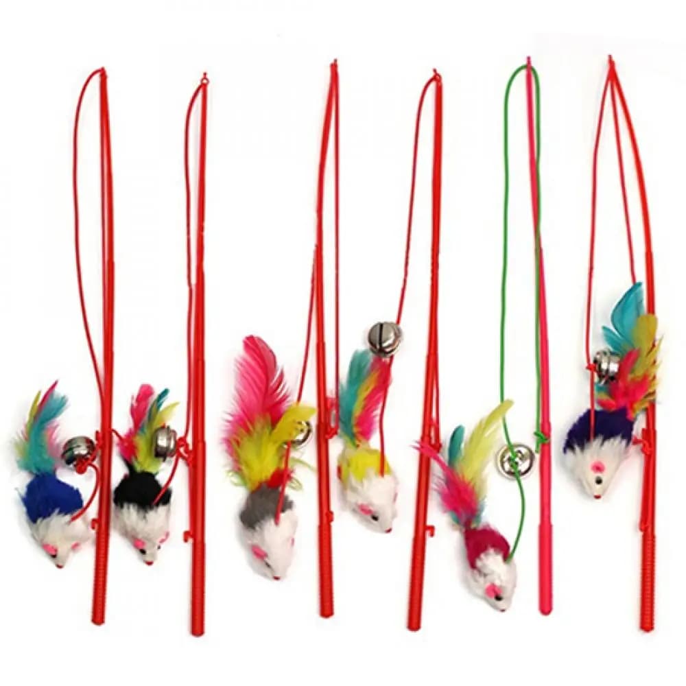 Pet Cat Bell The Dangle Mouse Feather Rod Roped Funny Kitten Cat Teaser Interactive Toy Rod Playing Toys Cats Stick Wire Chasers - 2