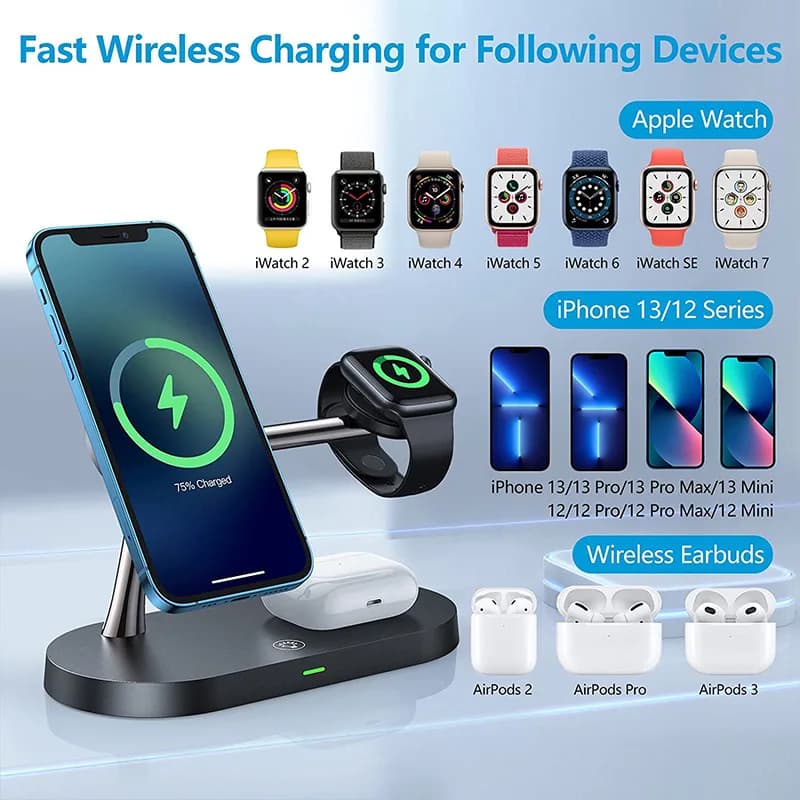 حامل شاحن لاسلكي 3 في 1 لهاتف iPhone 12/13/14/15/16/17 محطة شحن سريعة لساعة Apple 10 9 8 7 6 5 4 Airpods 2 3 Pro - 2