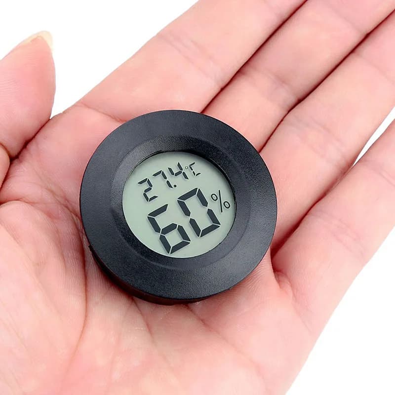 +70 ° مقياس حرارة ورطوبة رقمي صغير بشاشة LCD دائرية، مستشعر وكاشف لدرجة الحرارة والرطوبة، للفريزر وصندوق السيجار