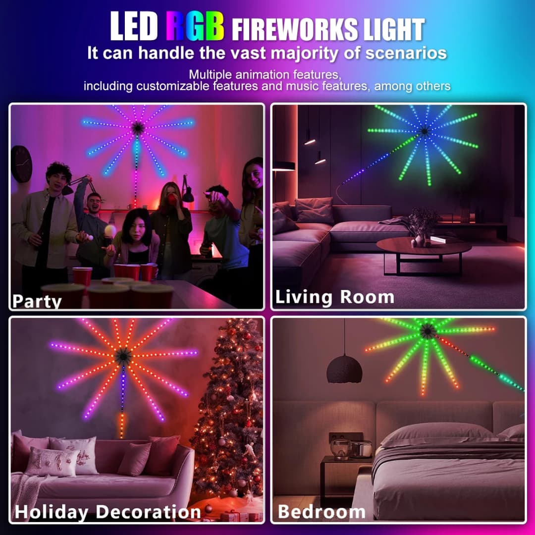 RGBIC Firework Strip Lights LED Bluetooth APP Control Neon Strip USB 5V Changing Smart Lamp Sync Music Bedroom Decor Dream Light - 6