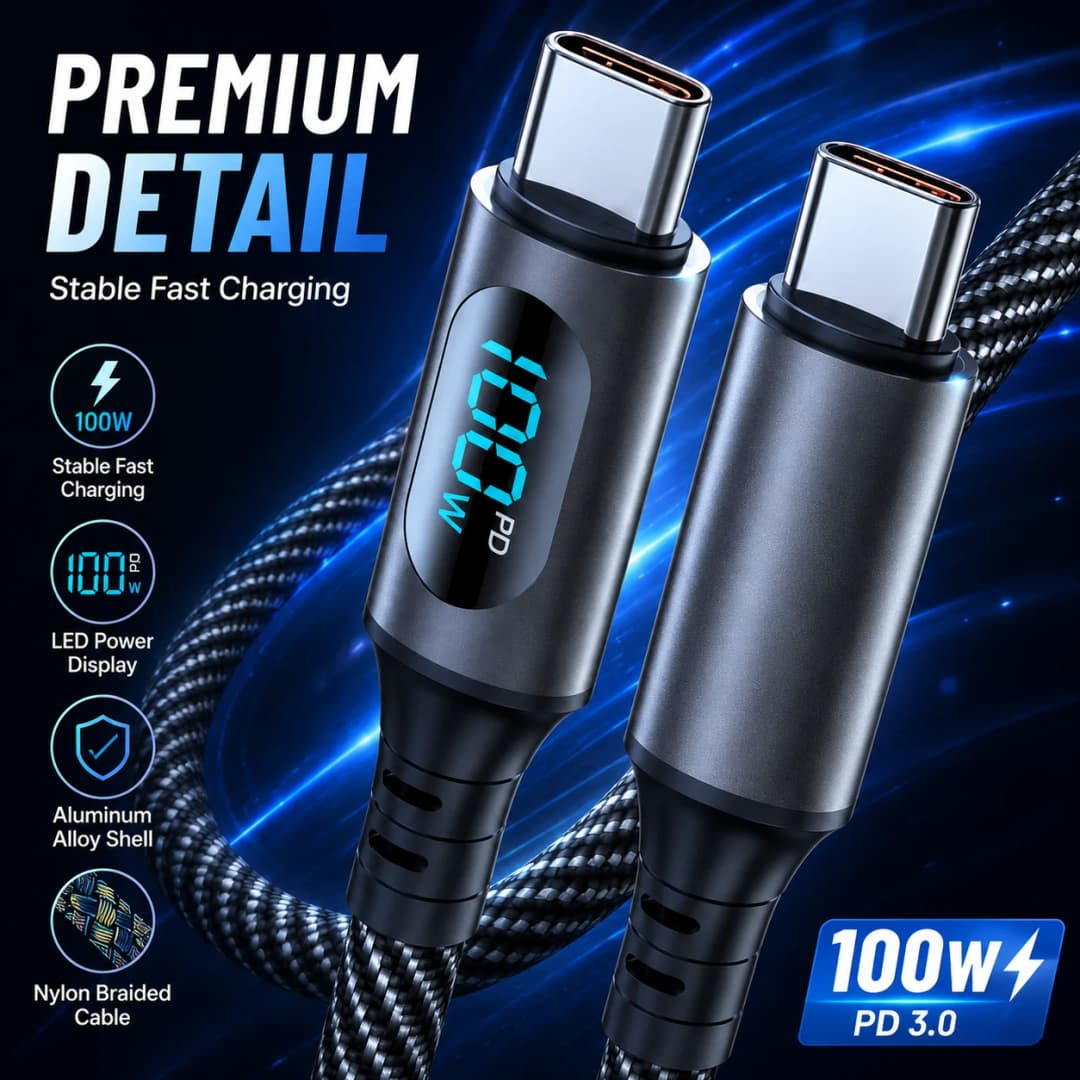 كابل Type C إلى Type C بقوة 100 واط، كابل بيانات شحن سريع PD، سلك عرض مزامنة سريعة لأجهزة الكمبيوتر المحمول والأجهزة اللوحية والهواتف