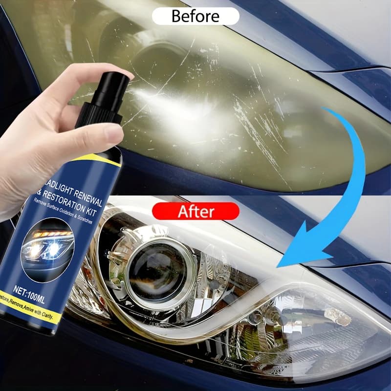 100ml Ceramic Headlight Restoration Spray, Premium Car Headlight Repair Tool - Removes Yellowing and Oxidation, Restores Clarity, Long-Lasting Light Coating Protection Spray - 4