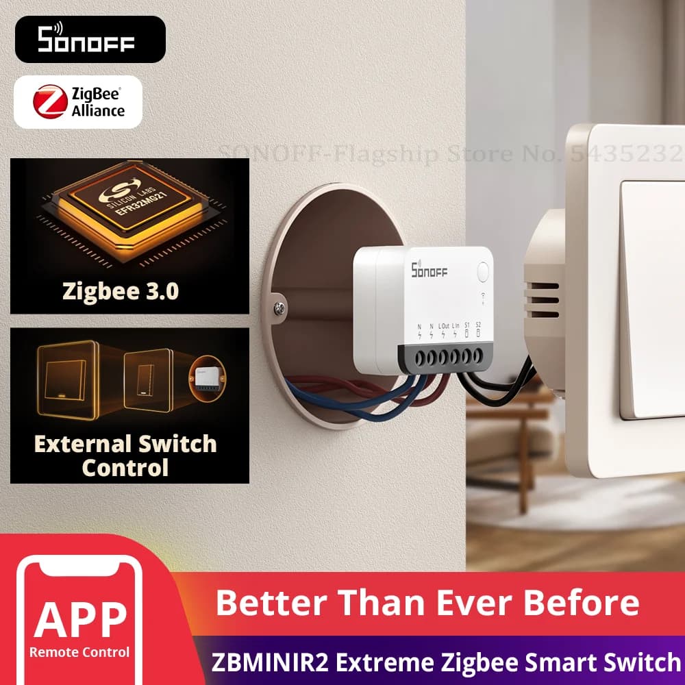 مفتاح ذكي SONOFF ZBMINIR2 يدعم Zigbee مع ريلاي قابل للفصل، تحكم عن بعد عبر eWeLink، متوافق مع محاور Zigbee