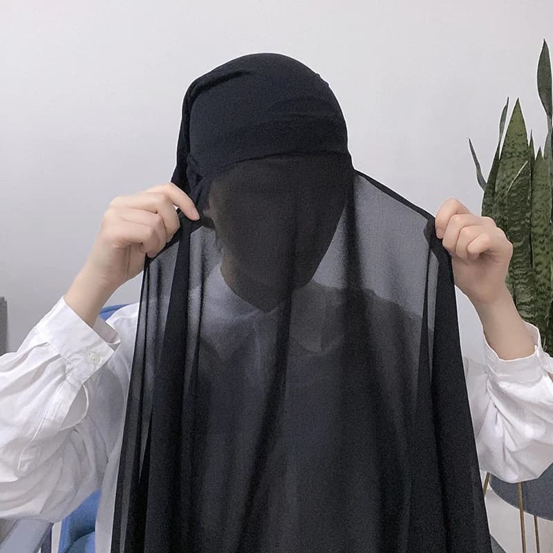 بونيه نسائي إسلامي + شال شيفون، غطاء رأس داخلي سريع، عصابة رأس حجاب مطاطية، غطاء رأس توربان - 5