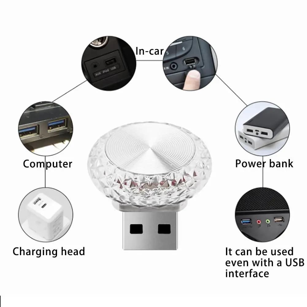 أضواء سيارة محيطة، USB محمولة، مصابيح LED صغيرة، إضاءة جو زخرفية، داخلية، سيارة، كمبيوتر، بيئة - 5
