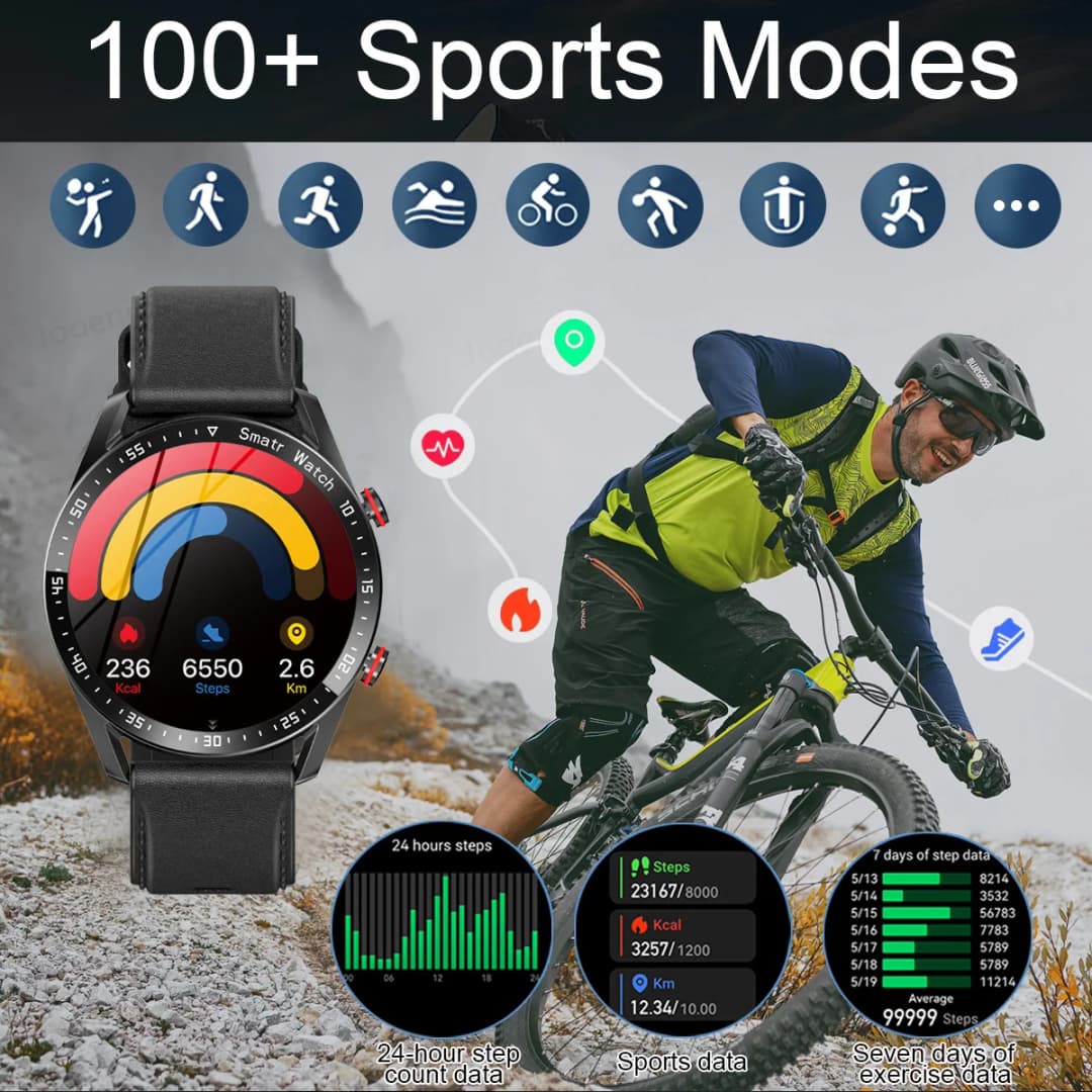 ساعة GT الذكية الجديدة 2024 - شاشة HD، بلوتوث، GPS، مراقبة معدل ضربات القلب، مقاومة للماء IP68، للرجال والنساء - 3