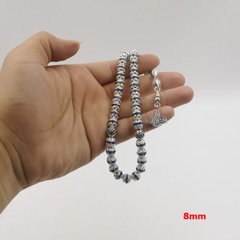 Women Tasbih Metal Silver Color Rosary Bead Inlaid Blue Crystal Black Crystal Muslim misbaha - 6
