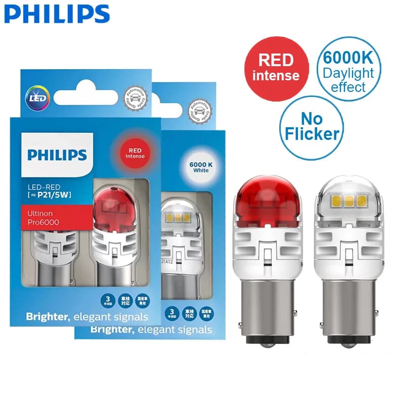 مصابيح إشارات الدوران والتوقف Philips Ultinon Pro6000 LED P21/5W 1157 S25، اتصالين، أحمر وأبيض، بدون وميض أو أخطاء، 2 قطعة
