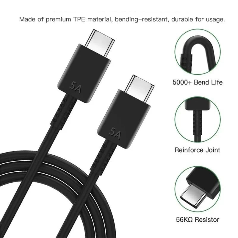 كابل شحن فائق السرعة PD 45 واط 5 أمبير ثنائي USB-C لـ سامسونج S23 S24 S25 بلس نوت 20 ألترا A53 A54 A55 Type-C كابلات شحن سريع - 3
