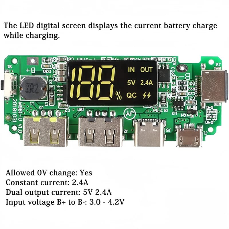 لوحة شحن 18650 ثنائي USB 5V 2.4A وحدة بنك طاقة محمول 186 50 لوحة شحن بطارية ليثيوم حماية الدائرة - 5