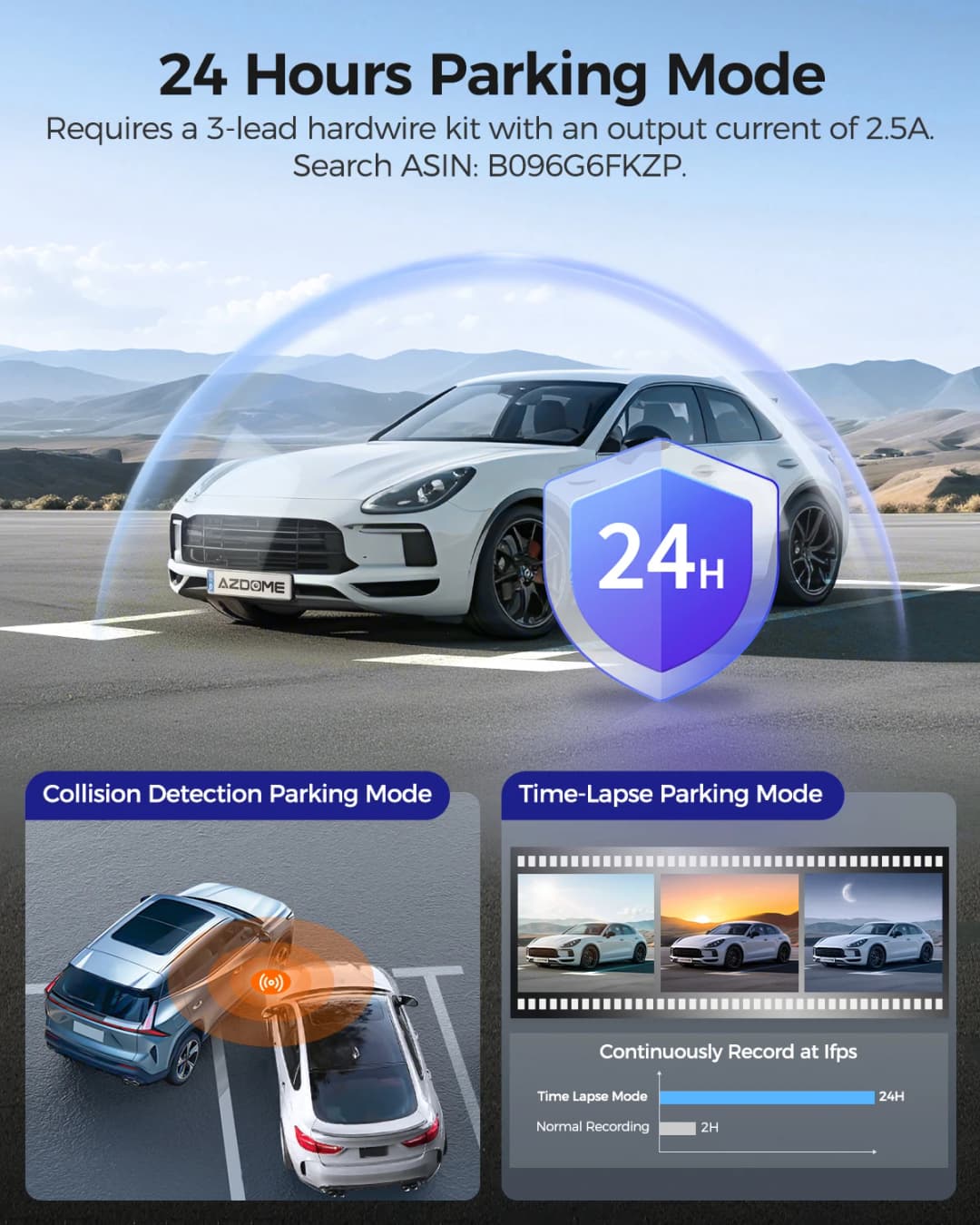 كاميرا سيارة AZDOME M550 برو 5.8 جيجاهرتز واي فاي 3 قنوات مدمجة GPS كاميرا سيارة بدقة 4K مستشعر G رؤية ليلية وضع انتظار 24 ساعة - 6