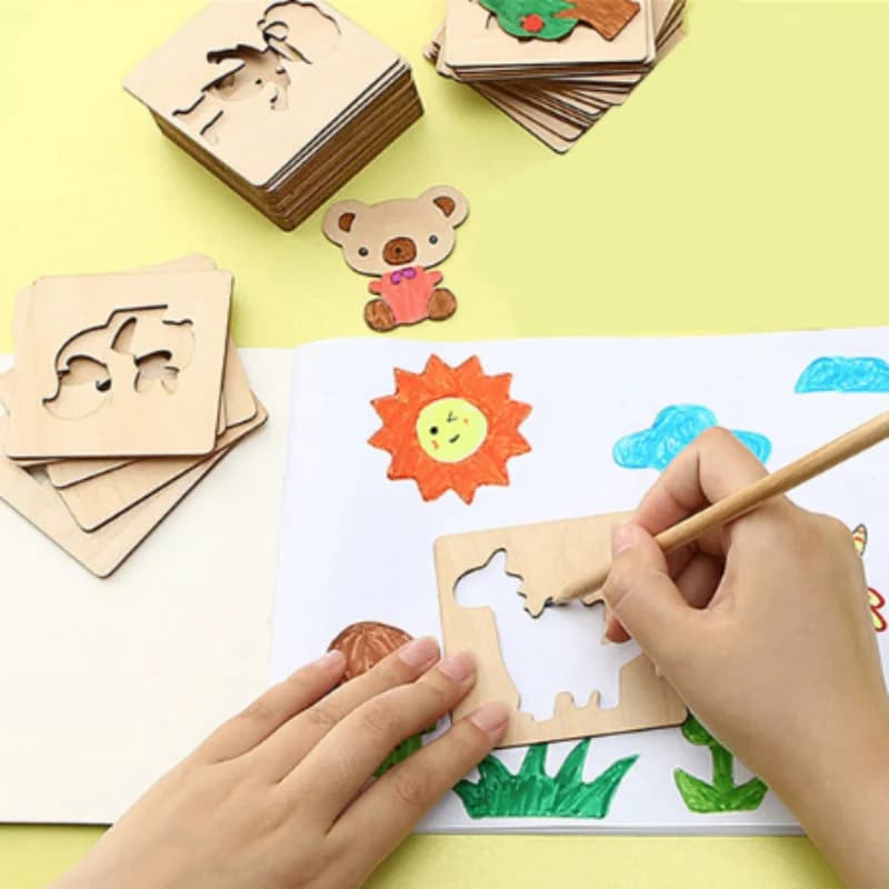 20 قطعة ألعاب رسم مونتيسوري للأطفال قوالب طلاء يدوية خشبية ألعاب يدوية أحجية ألعاب تعليمية هدايا للأطفال