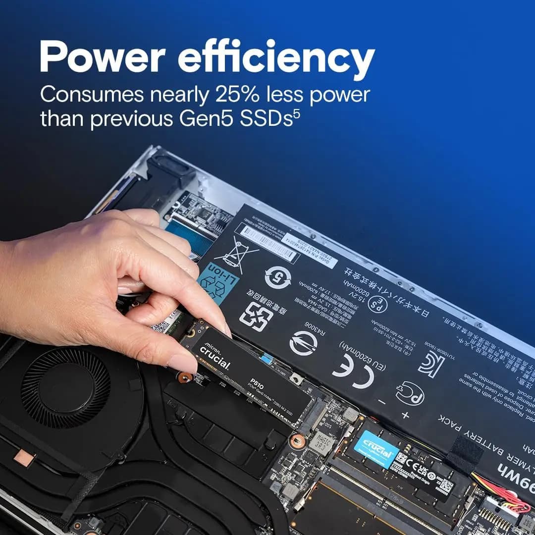 قرص صلب داخلي Crucial P510 1TB SSD NVMe PCIe Gen5 x4 M.2 2280 بسرعة تصل إلى 11,000MB/s لأجهزة الكمبيوتر المحمولة والمكتبية في العلبة الأصلية - 5