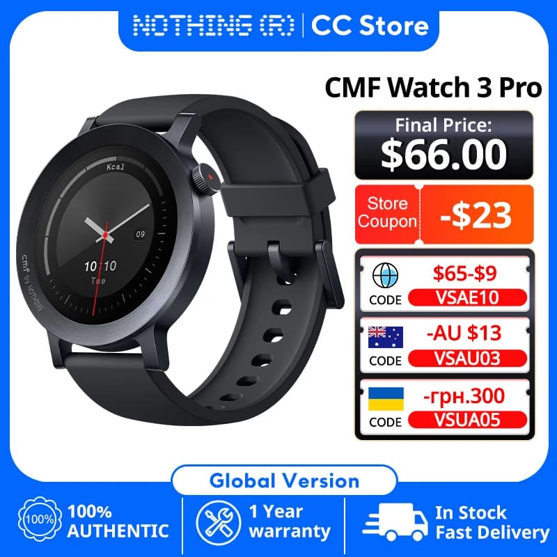 ساعة CMF BY NOTHING Watch 3 Pro الذكية بشاشة AMOLED 1.43 بوصة، نظام تحديد المواقع المزدوج، أكثر من 130 وضع رياضي، مكالمات بلوتوث، مراقبة الطاقة والنوم بذكاء اصطناعي، مقاومة للماء IP68
