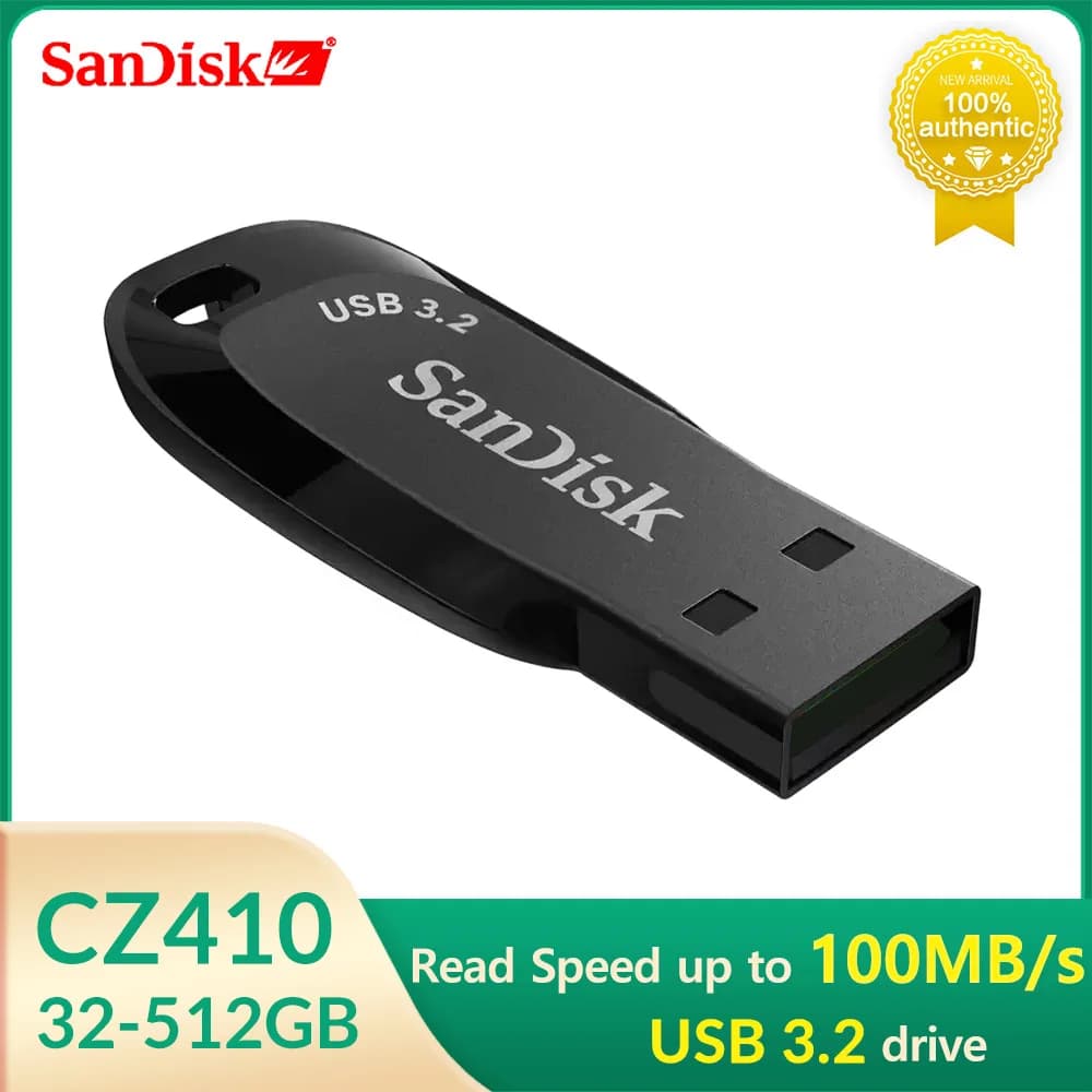 محرك أقراص فلاش USB 3.2 من SanDisk CZ410 32 جيجابايت 64 جيجابايت 128 جيجابايت محرك أقراص ذاكرة أسود U Disk Mini Pendrive أسود تخزين خارجي