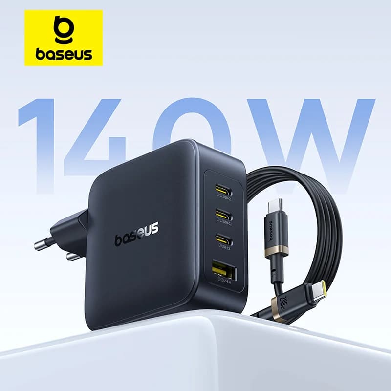 【عرض جديد】شاحن Baseus 140 واط GaN PD وشاحن USB C للشحن السريع لأجهزة Macbook والكمبيوتر اللوحي وشاحن الهاتف لهواتف iPhone 17 و16 و15 و14
