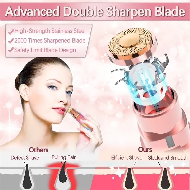 2 في 1 ماكينة إزالة شعر الحواجب الكهربائية آلة حلاقة صغيرة محمولة لإزالة شعر الوجه للنساء مع إضاءة LED مدمجة - 5