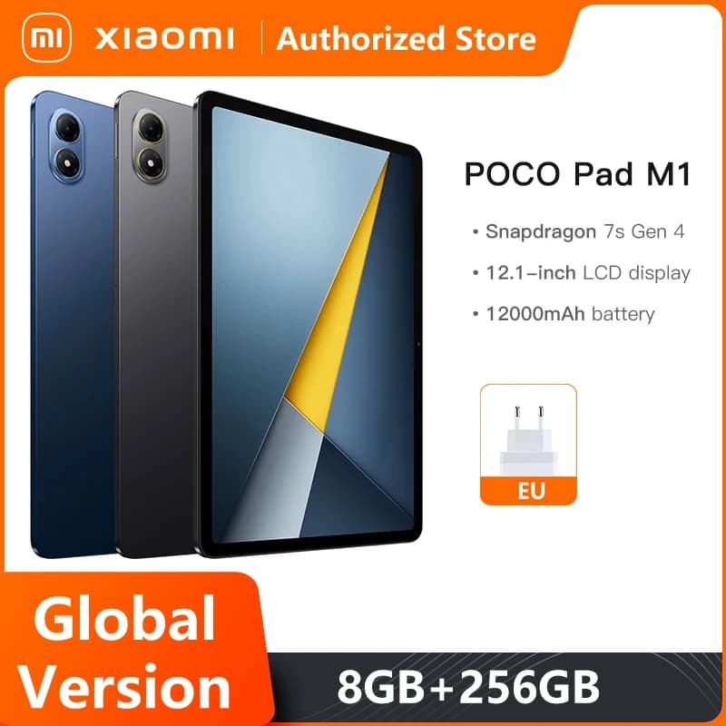 جهاز لوحي POCO Pad M1 نسخة عالمية، معالج Snapdragone 7s Gen 4، كاميرا 8 ميجابكسل، معدل تحديث 120 هرتز، شاشة 12.1 بوصة بدقة 2.5K، شحن سريع 33 واط