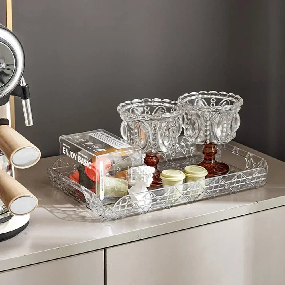 Household Rectangular Storage Tray Cup Water Cup Storage Tea Tray Light Luxury High-end High Aesthetic Tea Set Home Decoration - 6