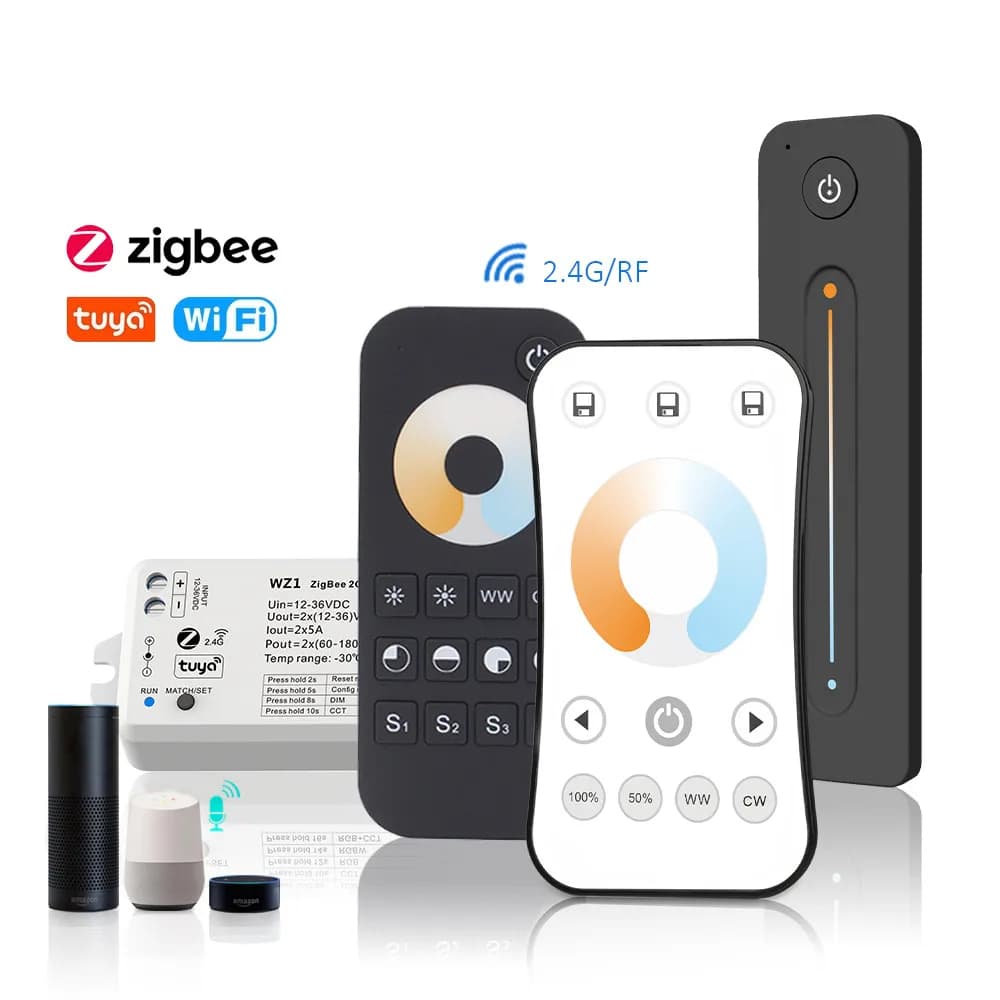 جهاز تحكم ليد ذكي واي فاي تويا زيغبي 2 قناة، تعتيم بالضغط، تحكم عن بعد RF 2.4G لإضاءة شرائط WW CW CCT