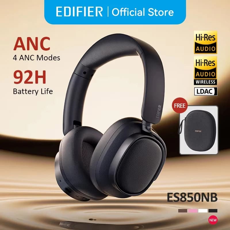 سماعات رأس لاسلكية Edifier ES850NB مع إلغاء الضوضاء وبلوتوث وسماعات أذن عالية الدقة مع حقيبة حمل