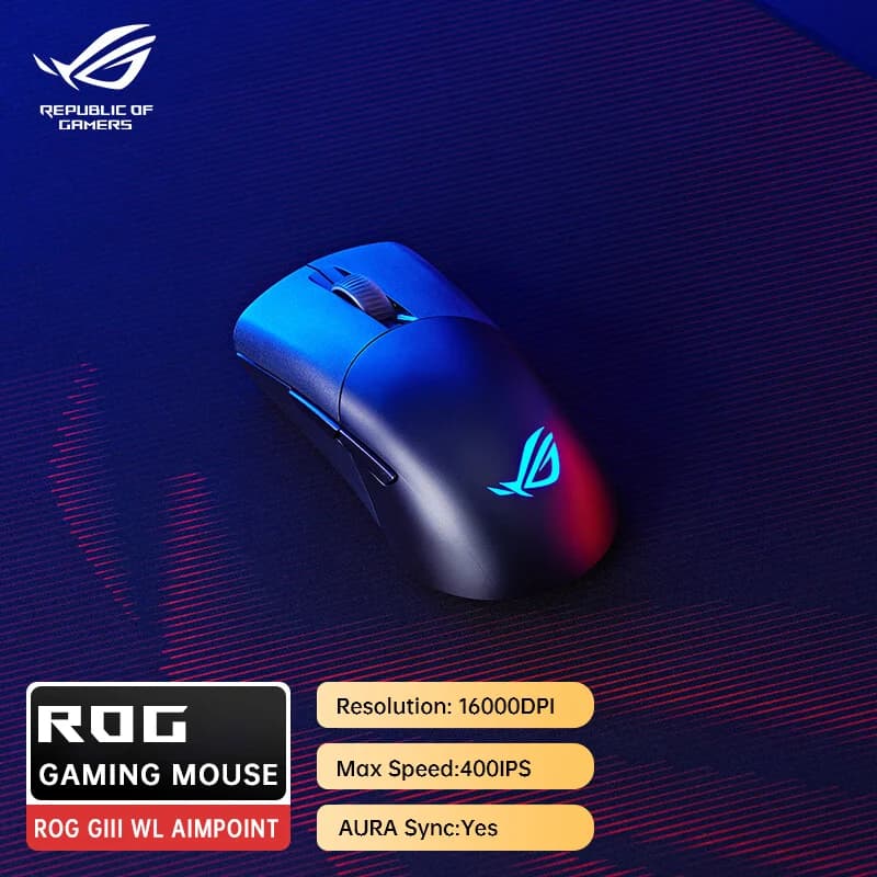 ماوس ألعاب لاسلكي ASUS ROG AimPoint 36k Sensor بتقنية البلوتوث وثلاثة أوضاع ووزن 75 جرام