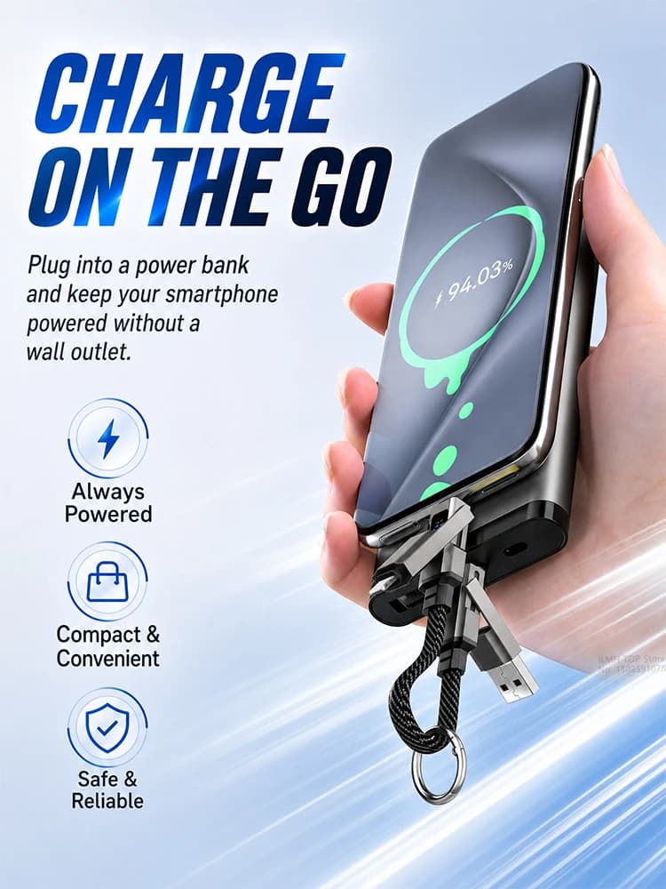 كابل شحن Aoifn 4 في 1، كابل شحن سريع USB C مع عرض طاقة LED، كابل متعدد محمول للهواتف والأجهزة اللوحية - 6