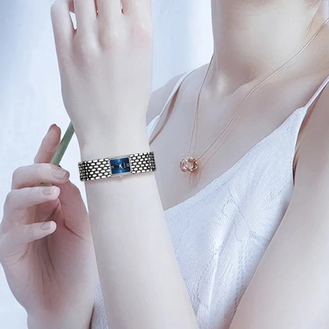 LIGE New Design Ladies Watch Fashion Quartz Wristwatch Silver Simple Square Women Watches Luxury Stainless Steel Folding Clock - 6