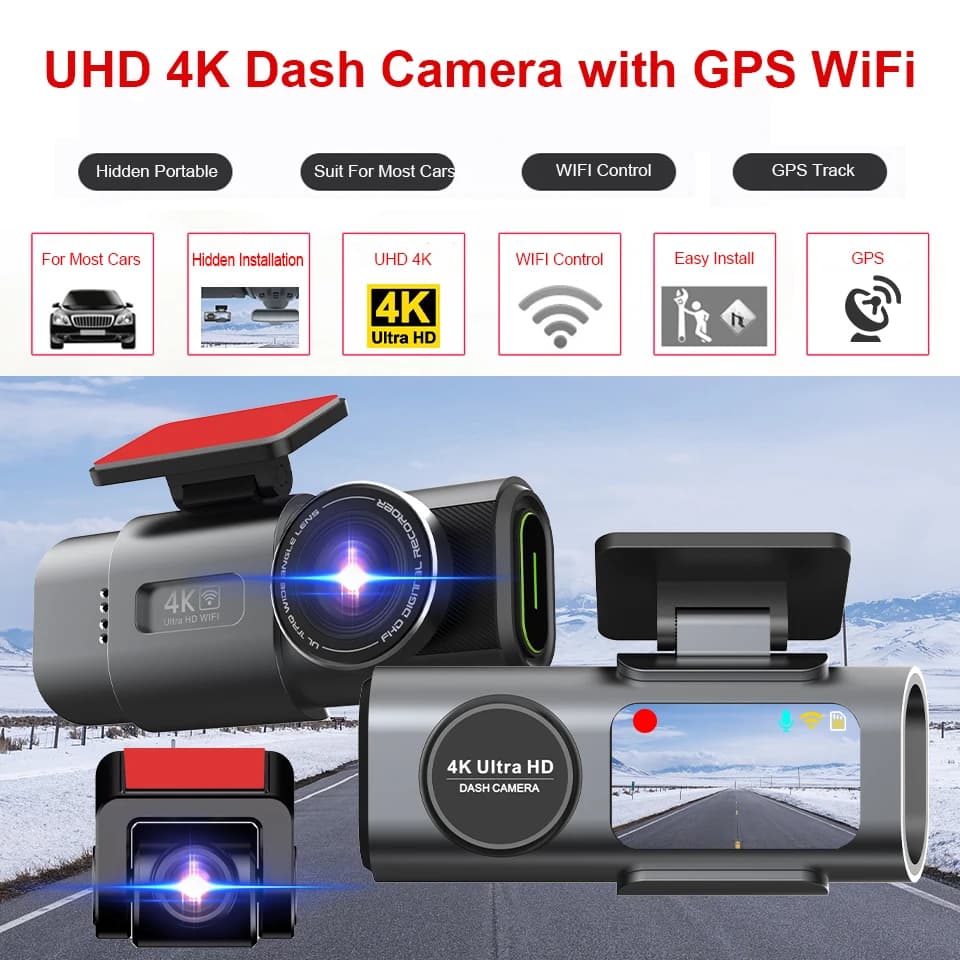 Dash Cam Dual Lens 4K UHD Recording Car Camera DVR Night Vision Video Recorder Support GPS Wi-Fi Room Black Box Rear View Camera - 2