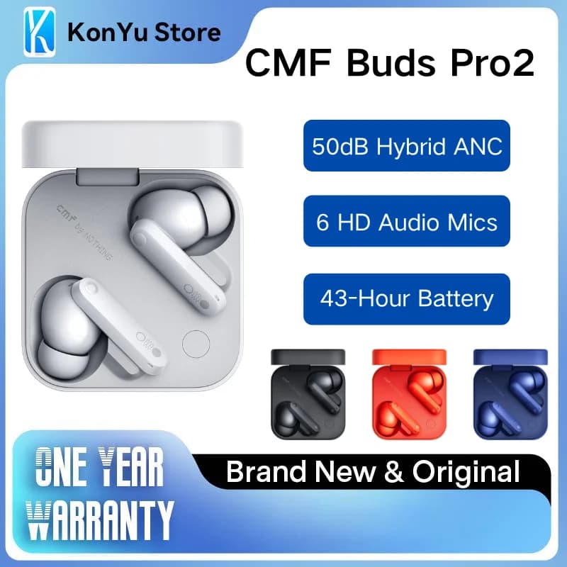 سماعات CMF by NOTHING Buds Pro 2 بلوتوث لاسلكية 50dB عزل ضوضاء هجين تحكم ذكي صوت عالي الدقة مقاومة للماء IP55 للاستخدام الخارجي