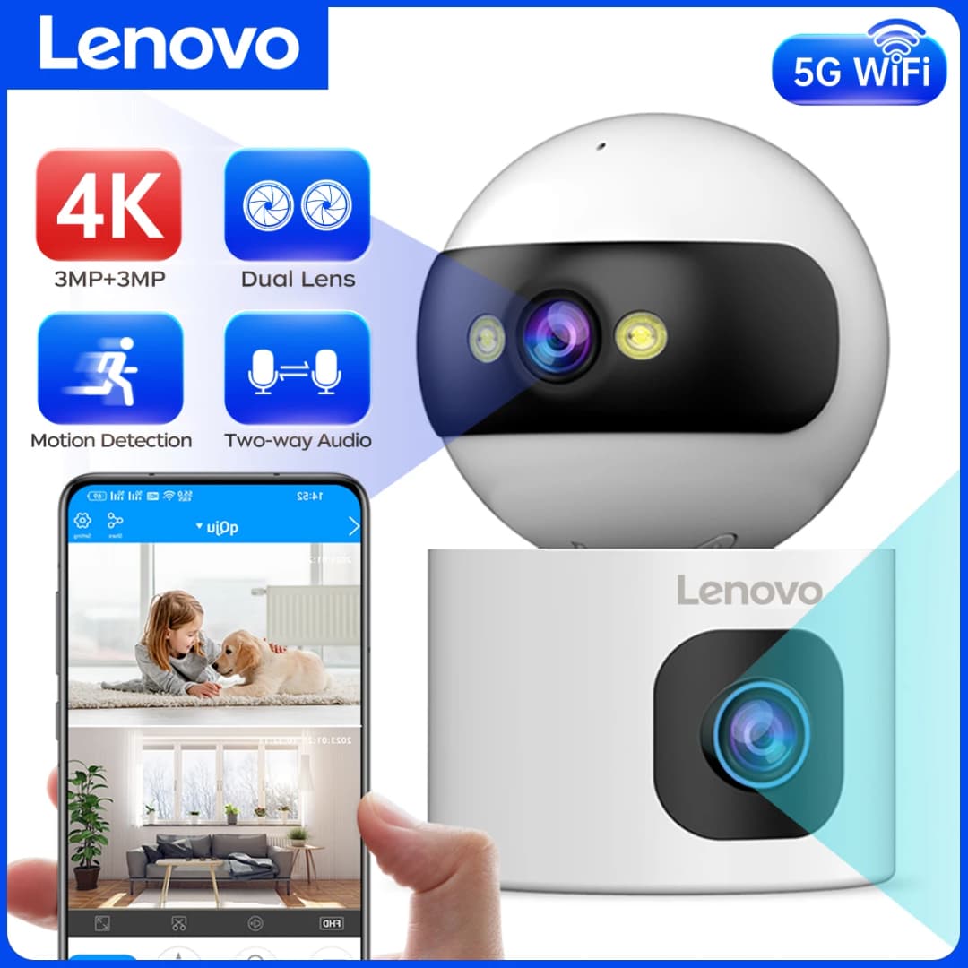 كاميرا Lenovo بدقة 4K بتقنية IP، 5G WiFi، عدسة مزدوجة، منزل ذكي، تتبع تلقائي، كاميرا مراقبة CCTV لاسلكية، مراقبة أمنية للرضع