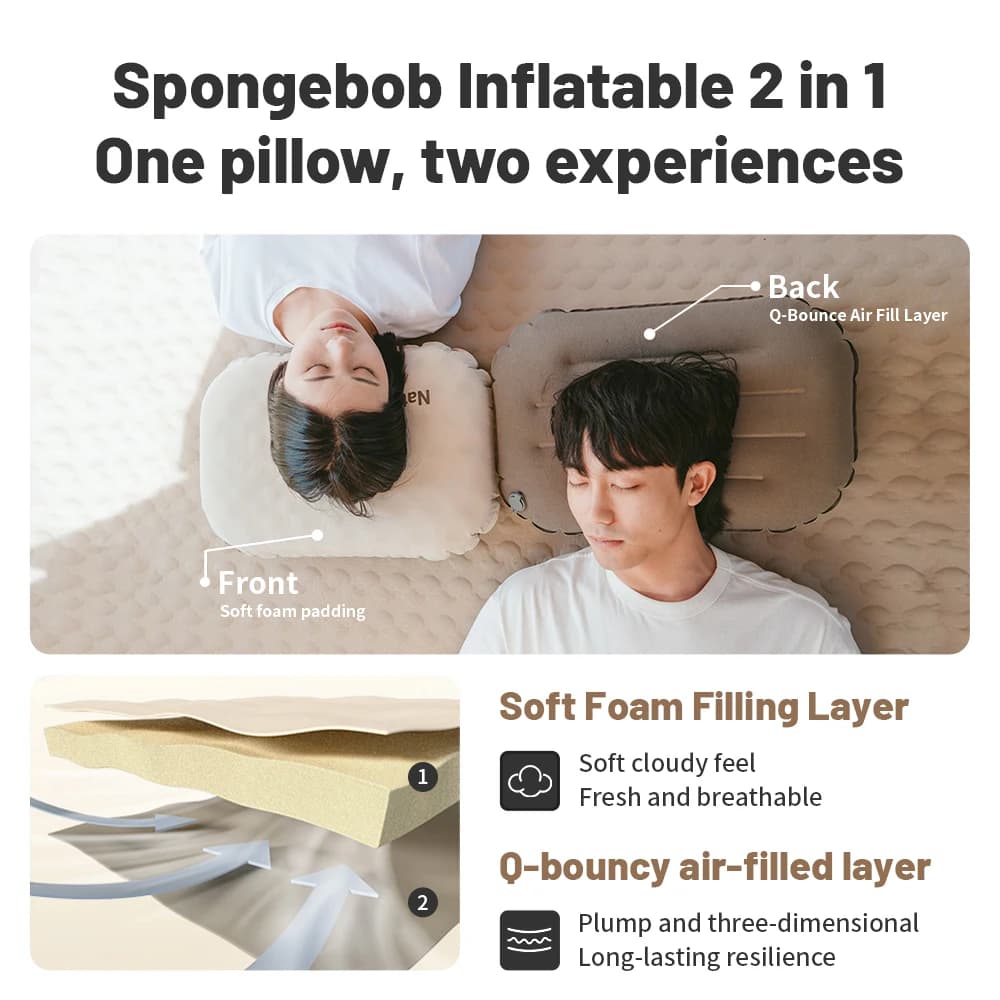 Naturehike Feather Bone 2-in-1 Foam Inflatable Pillow Waterproof Oilproof Stainproof Adjustable Soft Breathable Camp Travel Nap - 4