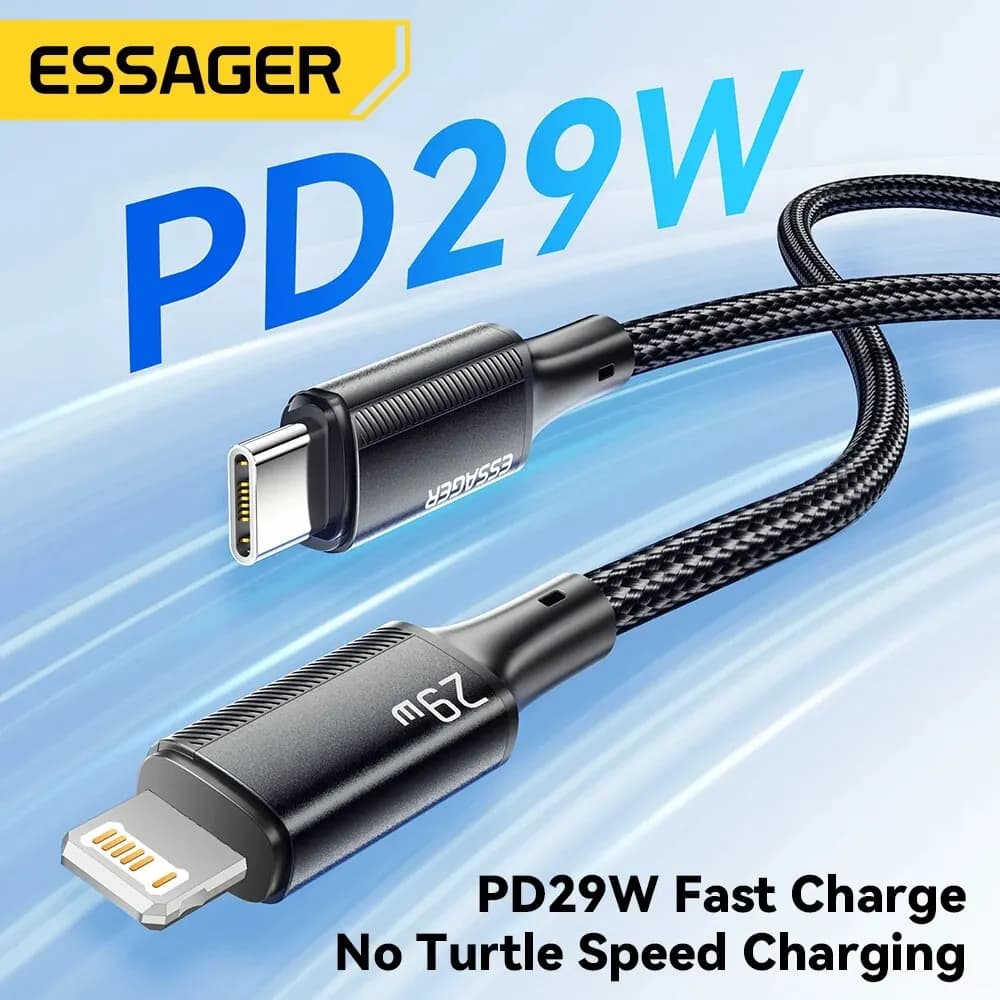 كابل Essager نوع C لـ iPhone، شحن سريع، شاحن، iPad، Macbook، iPhone 14، 13، 12، 11 Pro Max، XS، XR، PD 29W - 3