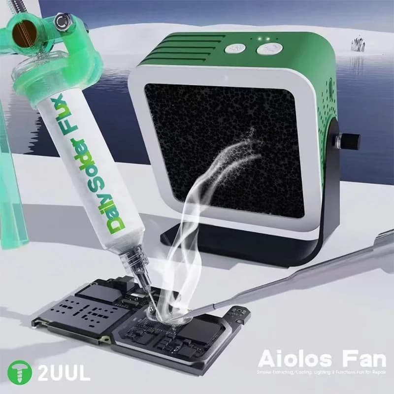 مروحة استخراج دخان 2UUL Aiolos مع وظيفة إضاءة، مروحة تبريد لصيانة الهواتف المحمولة ولحام اللوحة الأم