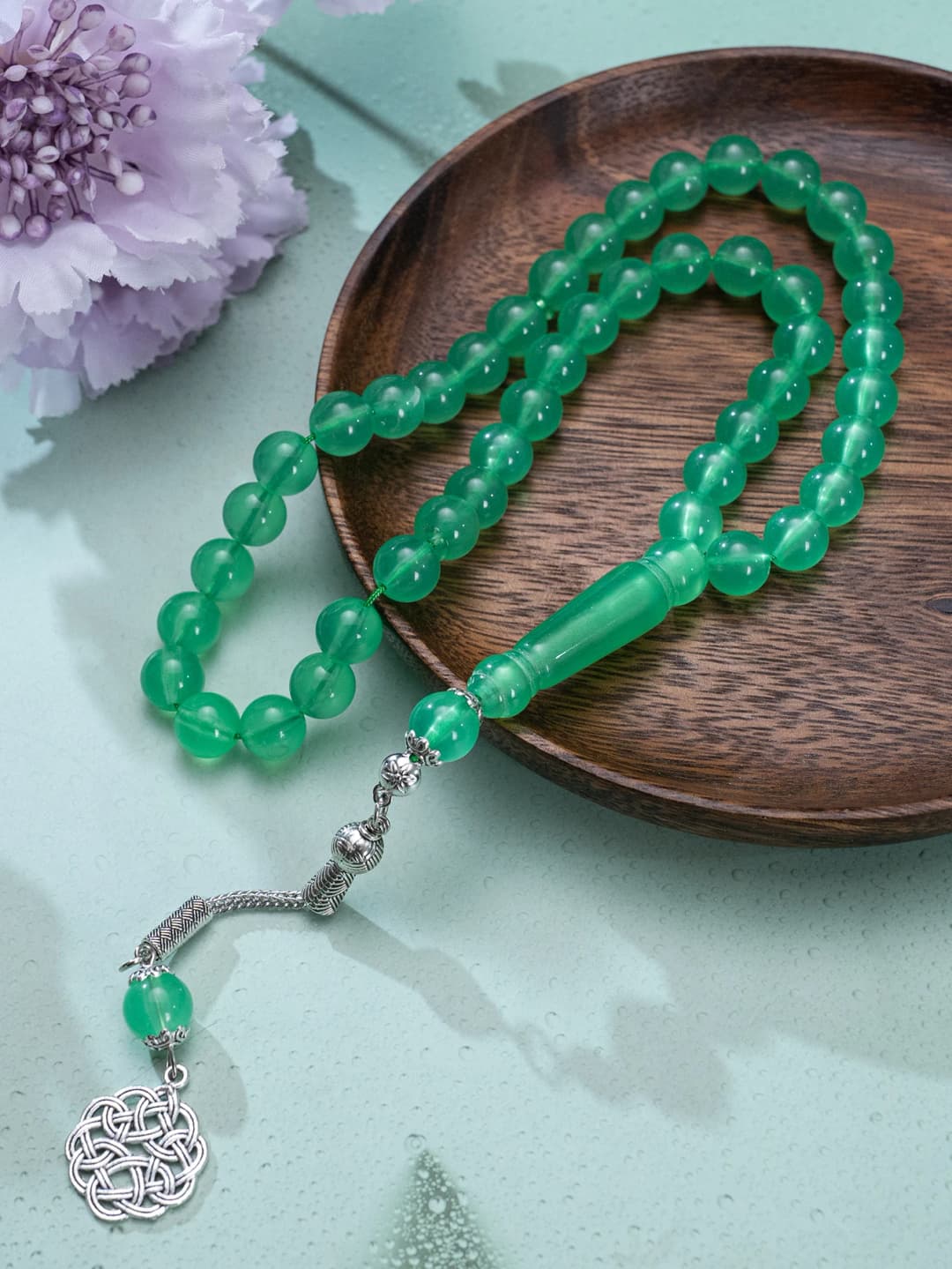 1 Islamic prayer counting bracelet | 45 acrylic beads | Rotatable silver Arabic pattern pendant | Unisex prayer tool - 3