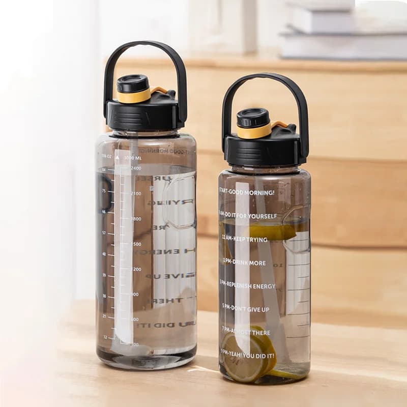 LUSQI 1.5L/2L/3L Sports Water Bottle Large Capacity Plastic Cup Leak-proof With Straw And Time Marker For Home Outdoor Sports - 2
