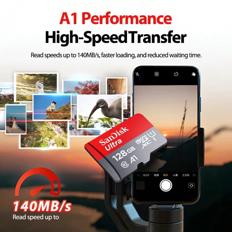 بطاقة ذاكرة SanDisk Micro SD بسعة 32 جيجابايت و64 جيجابايت و128 جيجابايت و256 جيجابايت و512 جيجابايت C10 A1 بسرعة عالية لبطاقة ذاكرة Microsd لهاتف الكاميرا - 2