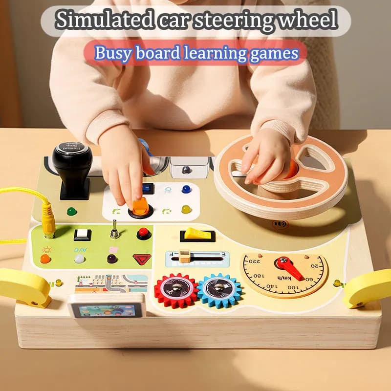 Montessori Busy Board Children Toys Led Light Switch Simulate Car Steering Wheel Travel Activities Sensory Game Educational Toys - 2