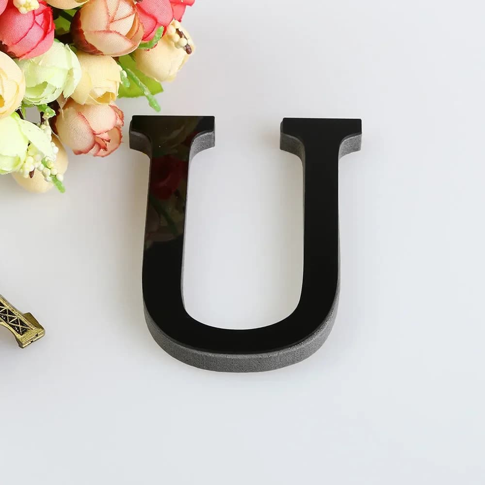 26 حرف DIY ثلاثية الأبعاد مرآة الاكريليك الجدار ملصق الحلي الأسود الإنجليزية الأبجدية الشارات ديكور المنزل جدار الفن جدارية الطرف الديكور - 2